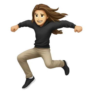 parkour white person, brown  middle part long hair, doing a salto jump sticker