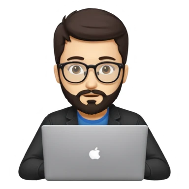 23 year old Azerbaijani man with very dark brown hair and beard with glasses and laptop , light yellow skin face, not european sticker