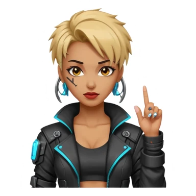 Woman with her tongue out in cyberpunk clothing and giving the middle finger. Looking naughty. sticker