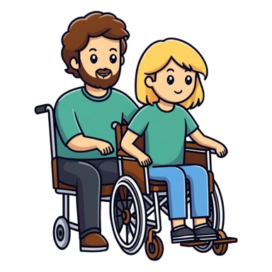 Single Brown haired man with a beard in a wheel chair with long blonde haired mom pushing the wheel chair sticker