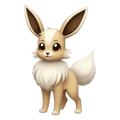 Kawaii Pale Shiny Eevee with dark brown long emo hair covering her eyes Full Body sticker