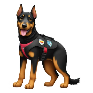 Beauceron dog with pointed ears full body wearing service dog vest  sticker