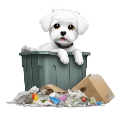 Adorable white Maltese digging through trash sticker