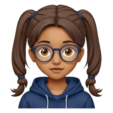young south indian girl with big brown glasses wearing navy hoodie and has hair in ponytail with some strands out sticker
