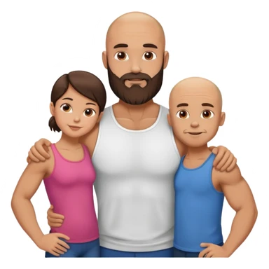 Muscular Bald man with a beard with his young fit brunette wife and their 3 sons sticker