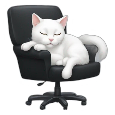 White cat sleeping on black office chair sticker