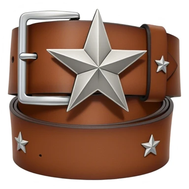 A standalone leather belt, folded neatly, brown color with a silver buckle featuring an engraved star symbol — no background, no person sticker