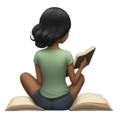 back view of a black-hair girl reading a book sticker