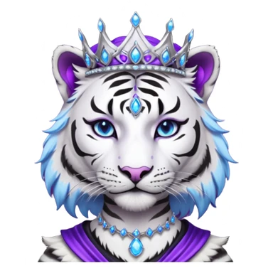 ESO Female white/black tiger khajiit leader of the umbral rose, glowing blue eyes, glowing blue 'third eye' gem; silver crown/tiara with purple gems  sticker