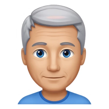 Middle aged man with tanned skin, little black to grey hair and no beard, blue eyes, shy smile sticker
