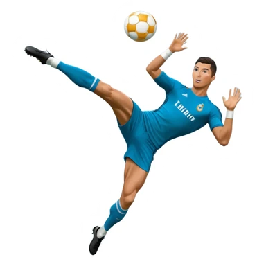 Ronaldo doing a bicycle kick with football in mid air While wearing a Retro blue Real madrid kit  sticker
