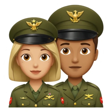 one emoji (female) wearing Army combat uniform and a second emoji (male) wearing the army green service uniform sticker