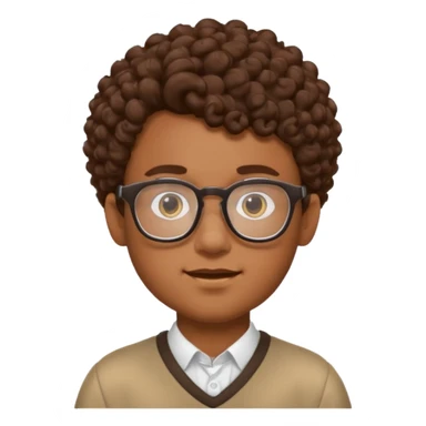 Nerdy boy with glasses, brown curly hair, brown skin sticker