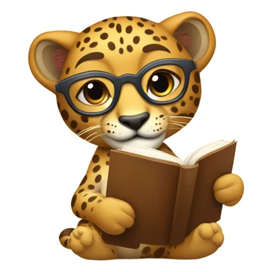 Happy Cheetah with glasses tea and a book sticker