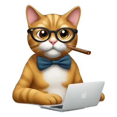 Cat wearing spectacles and smoking a cigar and working on a mac computer  sticker