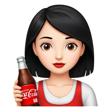 girl with black hair holding a coca cola bottle sticker