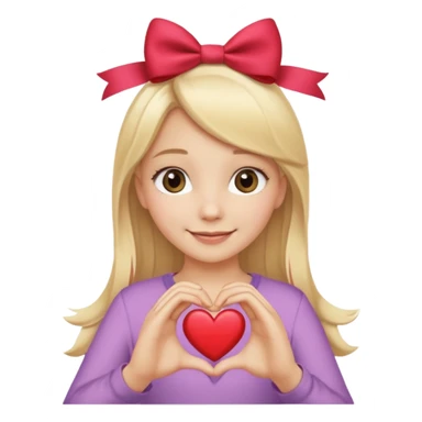 una ragazza bionda liscia con un fiocco in testa che fa un cuore con le mani sticker