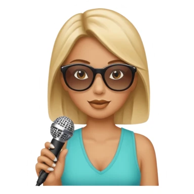 woman with summer clothes and sun glasses holding microphone sticker