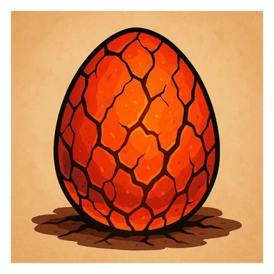 a cartoon-style lava egg with bright orange and red colors, cracks showing glowing magma sticker
