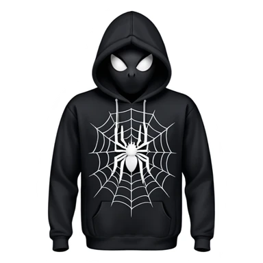 The Black Sp5der Hoodie features a black base with distinctive middle spot where there is a spider web on it sticker
