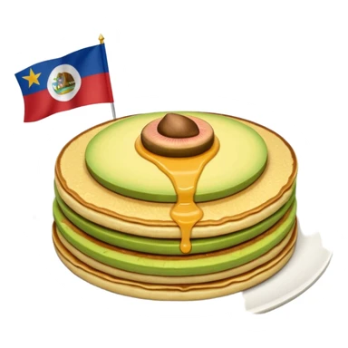 single pancake topped with avocado and a small California flag sticker