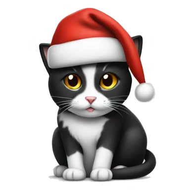 black and white cat with santa hat on sticker