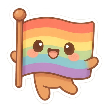 chibi sticker-style rainbow flag, cute and exaggerated sticker