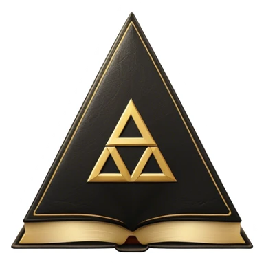 A black and gold book with an aged leather texture, embossed with an alchemical symbol, a compass, or a forging hammer, exuding wisdom, mastery, and the relentless pursuit of greatness. - book on mastery ... silhouette of a triangle  sticker