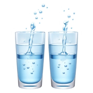 3D illustration of two glasses of water — cold ❄️ and hot 🔥. Particles dissolving faster in hot water, slower in cold. Minimalist, clean, bright, modern 3D icon style. sticker