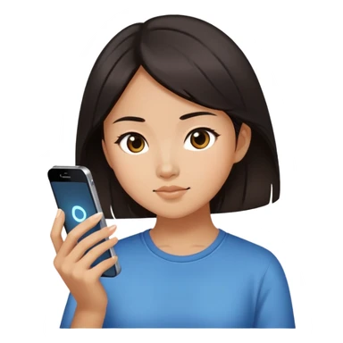  A chinese girl looking at her charging phone sticker