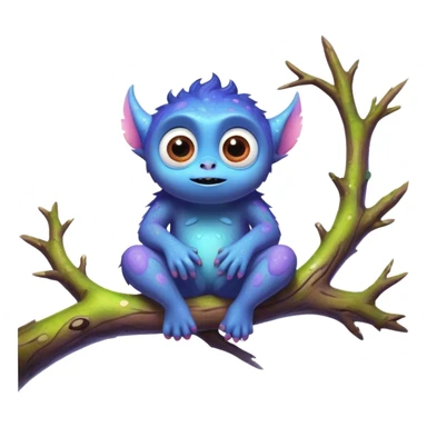 3D, create an image of a cartoon monster with big eyes sitting on a tree branch, thomas kinkade and paul lehr, pixar cute character design, by Anne Stokes, splashes of neon galaxies, adorably cute, drew struzan inspiration, 2019, by Wojciech Korneli Stattler, beautiful mattepainting sticker