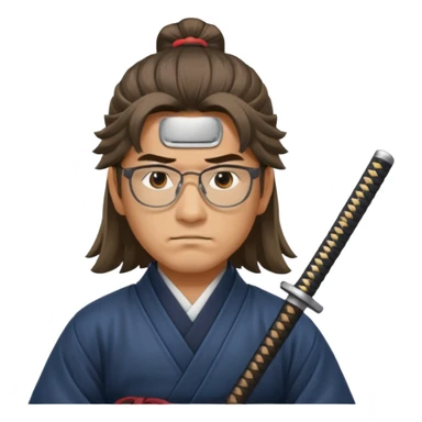 Long Haired Samurai with Glasses, Warrior with glasses cleaning katana sticker