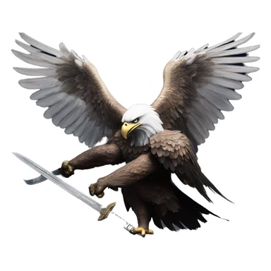 photo of a very muscular eagle holding a sword under the moonlight with the words bjk in the background sticker