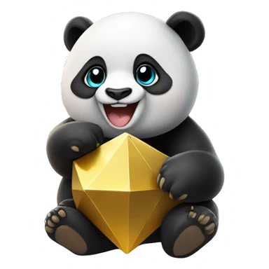 A cute panda with polyhedra logo on it's face smiling holding gold dust sticker