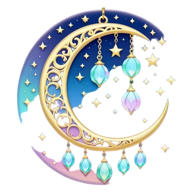 glossy Pastel iridescent crystal crescent damask moon suncatcher sticker