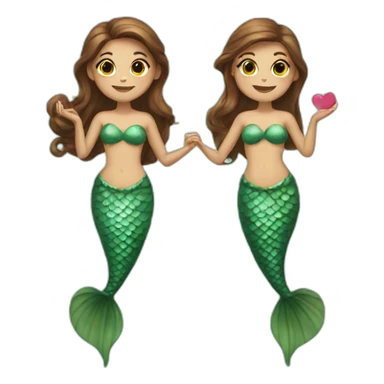 Two brown haired mermaids with their tails making a heart  sticker