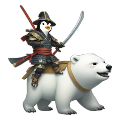 penguin samurai riding a polar bear sticker