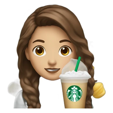 Starbucks cup cold drink with med girl brown hair with Luis vittuon Bag sticker