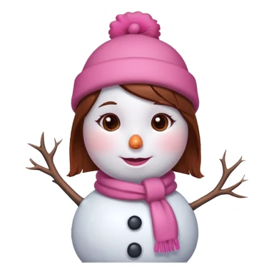 A pink cute girl snowman brown hair sticker