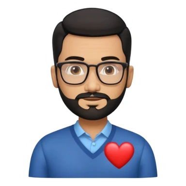 Attractive Hispanic TV host in his mid to late 40s with light brown skin, short straight black hair slicked back with fade on sides, heart handsome face with strong jawline, friendly approachable expression, black beard, wearing glasses sticker