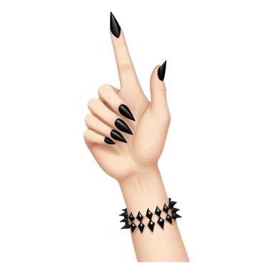 White hand doing thumbs up, with long stilletto black nails, using a black spike bracelet sticker