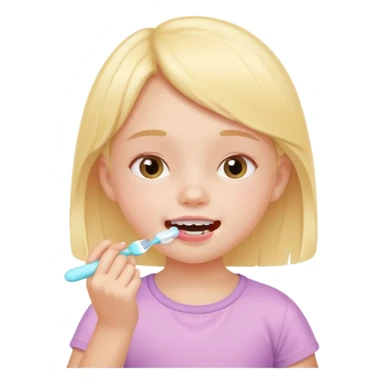 little girl brushing her teeth, pastel portrait, bright nourishing morning atmosphere, soft focus sticker