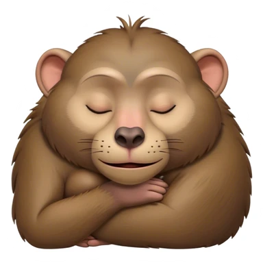 Meme-Worthy Cute Sleeping Baboon Portrait Emoji, Head resting peacefully with a contented smile, showcasing a robust build and a luxuriously soft Fur of earthy browns, eyes shut in a serene, restful nap, Simplified yet hilariously adorable features, highly detailed, glowing with a soft, drowsy light, high shine, relaxed and utterly lovable, stylized with an air of playful laziness, bright and heartwarming, soft glowing outline, capturing the essence of a comically sleepy baboon, so meme-worthy it feels like it could instantly become the next viral sensation of adorable slumber! sticker