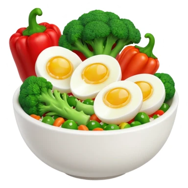 3D food emoji, glossy, smooth shapes, premium style,
broccoli, red bell pepper, rice bowl, chicken breast,
boiled eggs, vitamins bottle,
light warm background
 sticker