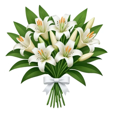 Big white bouquet of Lillie’s with white bow  sticker