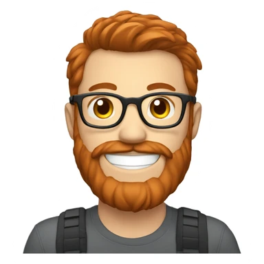 happy men with brown hair and red beard with glasses coding on computer sticker