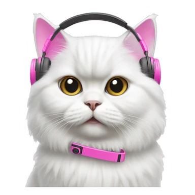 White Persian cat with pink headphones  sticker