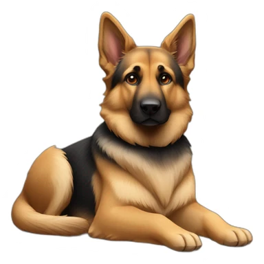 german-shepard-dog laying down with double coat fur and black colour fur on ears  sticker