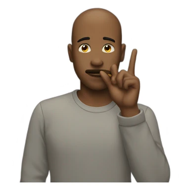 A guy with his finger in his mouth making the silence sign sticker