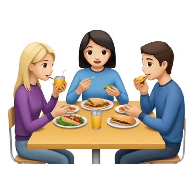 friends eating lunch, face each other, indoor, three people sticker